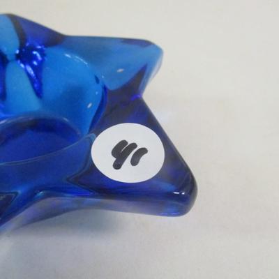 Star Face Cobalt Blue Glass Candle Holder #41