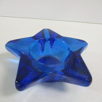 Star Face Cobalt Blue Glass Candle Holder #41