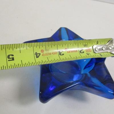 Star Face Cobalt Blue Glass Candle Holder #41