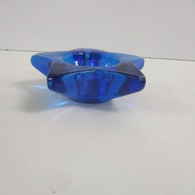 Star Face Cobalt Blue Glass Candle Holder #41