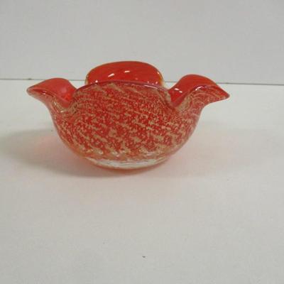 Murano Glass Bowl Silver Foil Red Italian #42