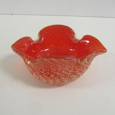 Murano Glass Bowl Silver Foil Red Italian #42