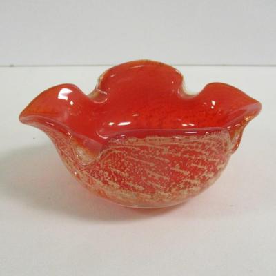 Murano Glass Bowl Silver Foil Red Italian #42