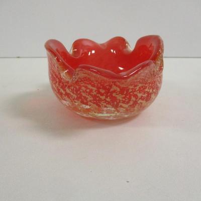 Murano Glass Bowl Silver Foil Red Italian #42