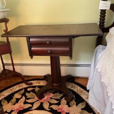 UD752 Antique Mahogany Empire Two Drawer Drop Leaf Table