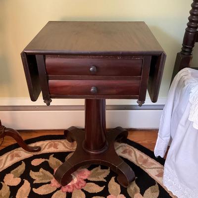 UD752 Antique Mahogany Empire Two Drawer Drop Leaf Table