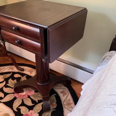 UD752 Antique Mahogany Empire Two Drawer Drop Leaf Table
