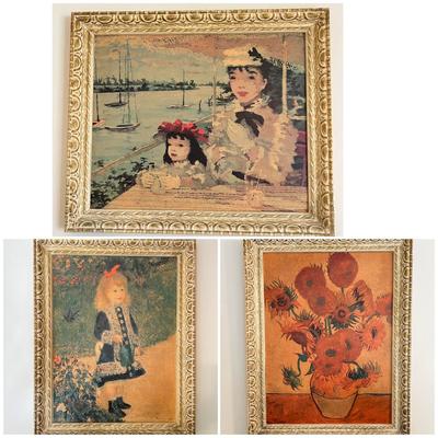 3 Vintage Carved Solid Wood Framed Prints on Board - Suzanne Eisendieck