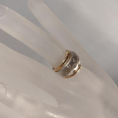 14 Karat Yellow and White Gold with Cubic Zirconia Ring- Size 6- Approx Weight 9.1 Grams (#35)