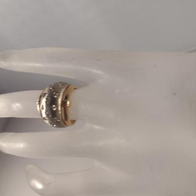 14 Karat Yellow and White Gold with Cubic Zirconia Ring- Size 6- Approx Weight 9.1 Grams (#35)