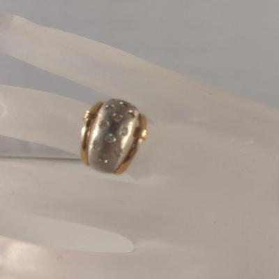 14 Karat Yellow and White Gold with Cubic Zirconia Ring- Size 6- Approx Weight 9.1 Grams (#35)