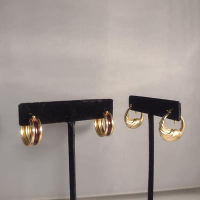 Two Pairs of 14 Karat Yellow Gold Post Earrings- Approx Weight 4.7 Grams (#41)