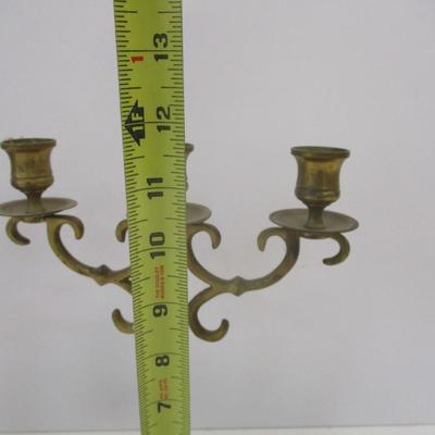 Pair Of Antique Cast Brass Metal 3 Arm Candlesticks Candelabra