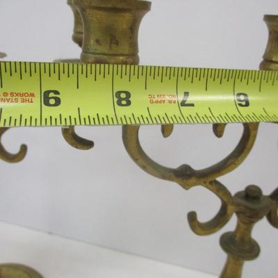 Pair Of Antique Cast Brass Metal 3 Arm Candlesticks Candelabra