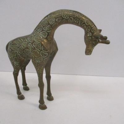 Pair Of Vintage Brass Mother & Baby Giraffe Figures
