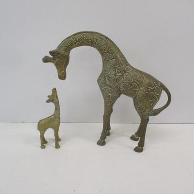 Pair Of Vintage Brass Mother & Baby Giraffe Figures