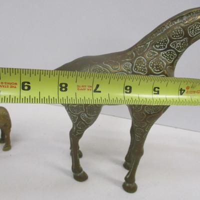Pair Of Vintage Brass Mother & Baby Giraffe Figures