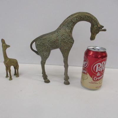 Pair Of Vintage Brass Mother & Baby Giraffe Figures