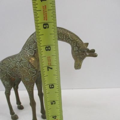 Pair Of Vintage Brass Mother & Baby Giraffe Figures