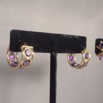 Two Pairs of 10 Karat Yellow Gold and Gemstone Post Earrings- Approx Weight 6.1 Grams (#43)