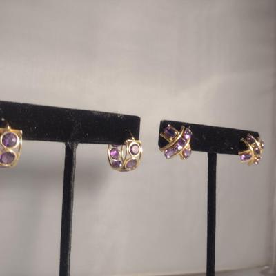 Two Pairs of 10 Karat Yellow Gold and Gemstone Post Earrings- Approx Weight 6.1 Grams (#43)