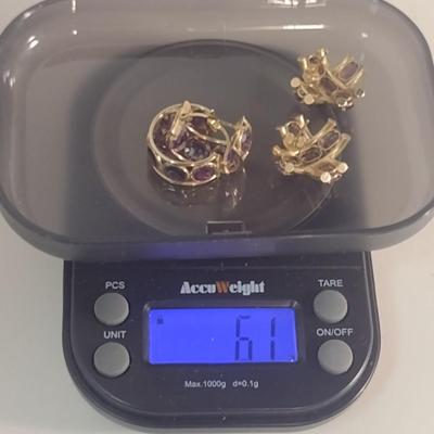 Two Pairs of 10 Karat Yellow Gold and Gemstone Post Earrings- Approx Weight 6.1 Grams (#43)