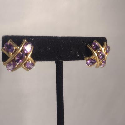 Two Pairs of 10 Karat Yellow Gold and Gemstone Post Earrings- Approx Weight 6.1 Grams (#43)