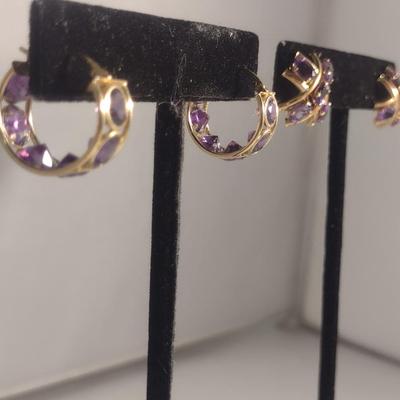 Two Pairs of 10 Karat Yellow Gold and Gemstone Post Earrings- Approx Weight 6.1 Grams (#43)