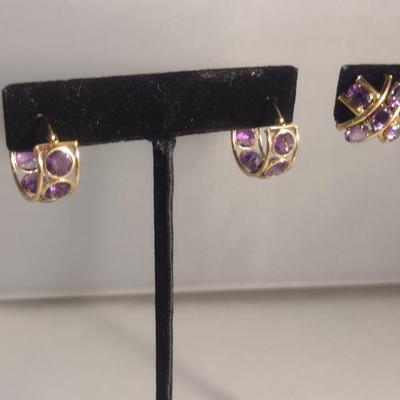 Two Pairs of 10 Karat Yellow Gold and Gemstone Post Earrings- Approx Weight 6.1 Grams (#43)