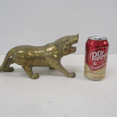 Vintage Solid Brass Hollywood Regency Or Art Deco Style Roaring Tiger