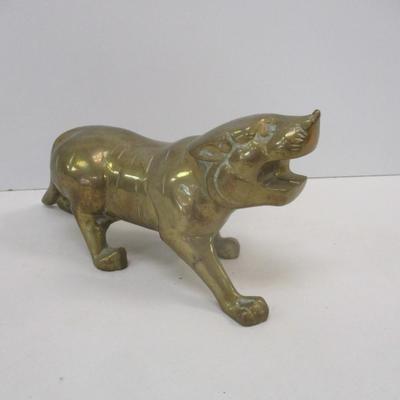 Vintage Solid Brass Hollywood Regency Or Art Deco Style Roaring Tiger