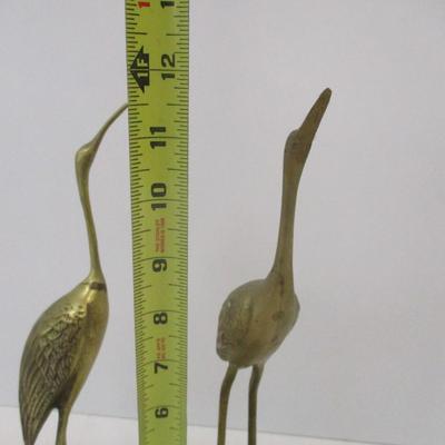 Pair Of Brass Birds Heron Cranes 11 1/2" Tall