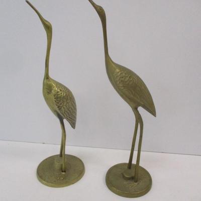 Pair Of Brass Birds Heron Cranes 11 1/2" Tall