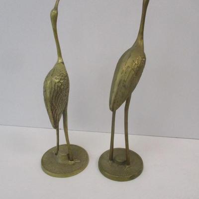Pair Of Brass Birds Heron Cranes 11 1/2" Tall