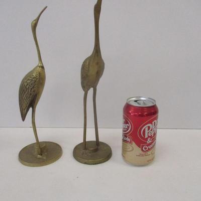 Pair Of Brass Birds Heron Cranes 11 1/2" Tall