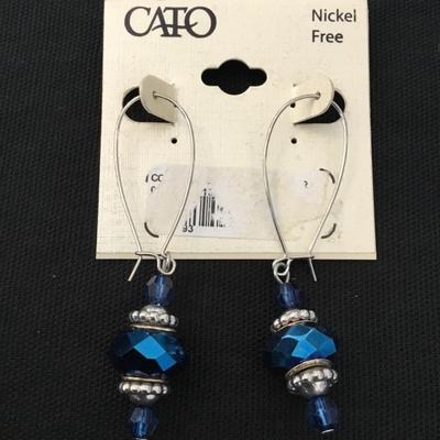 Silver, toned, rainbow, blue faceted glass beaded dangle earrings