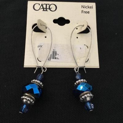 Silver, toned, rainbow, blue faceted glass beaded dangle earrings