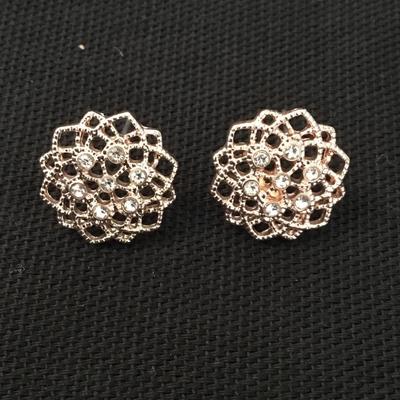 Rose, gold, toned, filagree, studded, dainty earrings