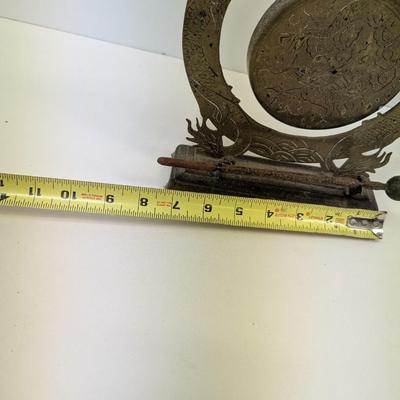Vintage Chinese Etched Dragon Brass Gong With Hammer