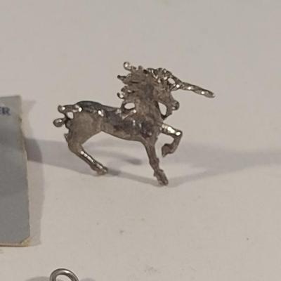Sterling Silver Charms/Pendants and Diminutive Unicorn Figurine (#54)