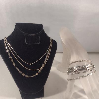 Collection of Sterling Silver 925 Bracelets and Necklaces- Approx Total Weight 51.0 Grams (#57)
