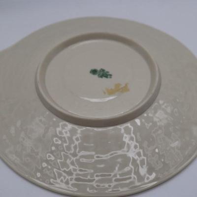 Vintage Belleek Shamrock Basket Weave Handle Plate and Two Cups