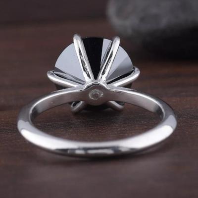 2 .00 Ct Natural Round Cut Black Diamond Solitaire Silver Ring