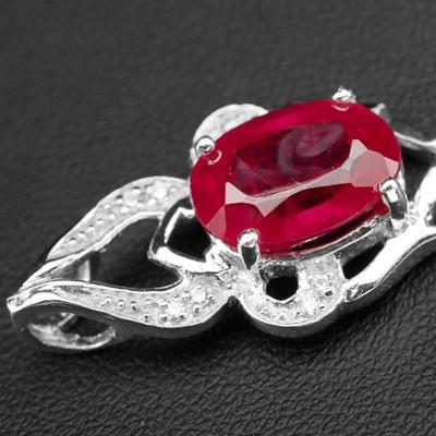 Intricate Blood Ruby Oval 6.03Ct 925 Sterling Silver White Gold Plated Pendant