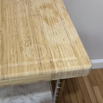 Chrome Rolling Kitchen Cart w/ Butcher Block Top (K-DZ)