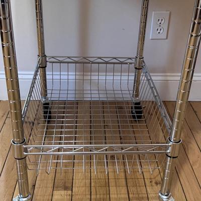 Chrome Rolling Kitchen Cart w/ Butcher Block Top (K-DZ)