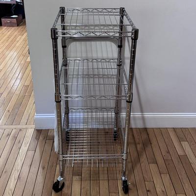 Chrome Rolling Kitchen Cart w/ Butcher Block Top (K-DZ)