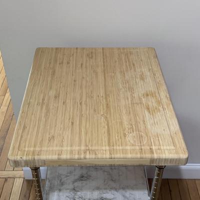Chrome Rolling Kitchen Cart w/ Butcher Block Top (K-DZ)