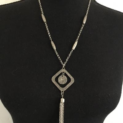 Brush, nickel, toned, hammered, tassel, necklace