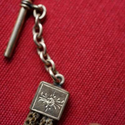 ANTIQUE VICTORIAN ERA HAIR WATCH FOB W/ ROSE GOLD ENGRAVING/ LOCKET